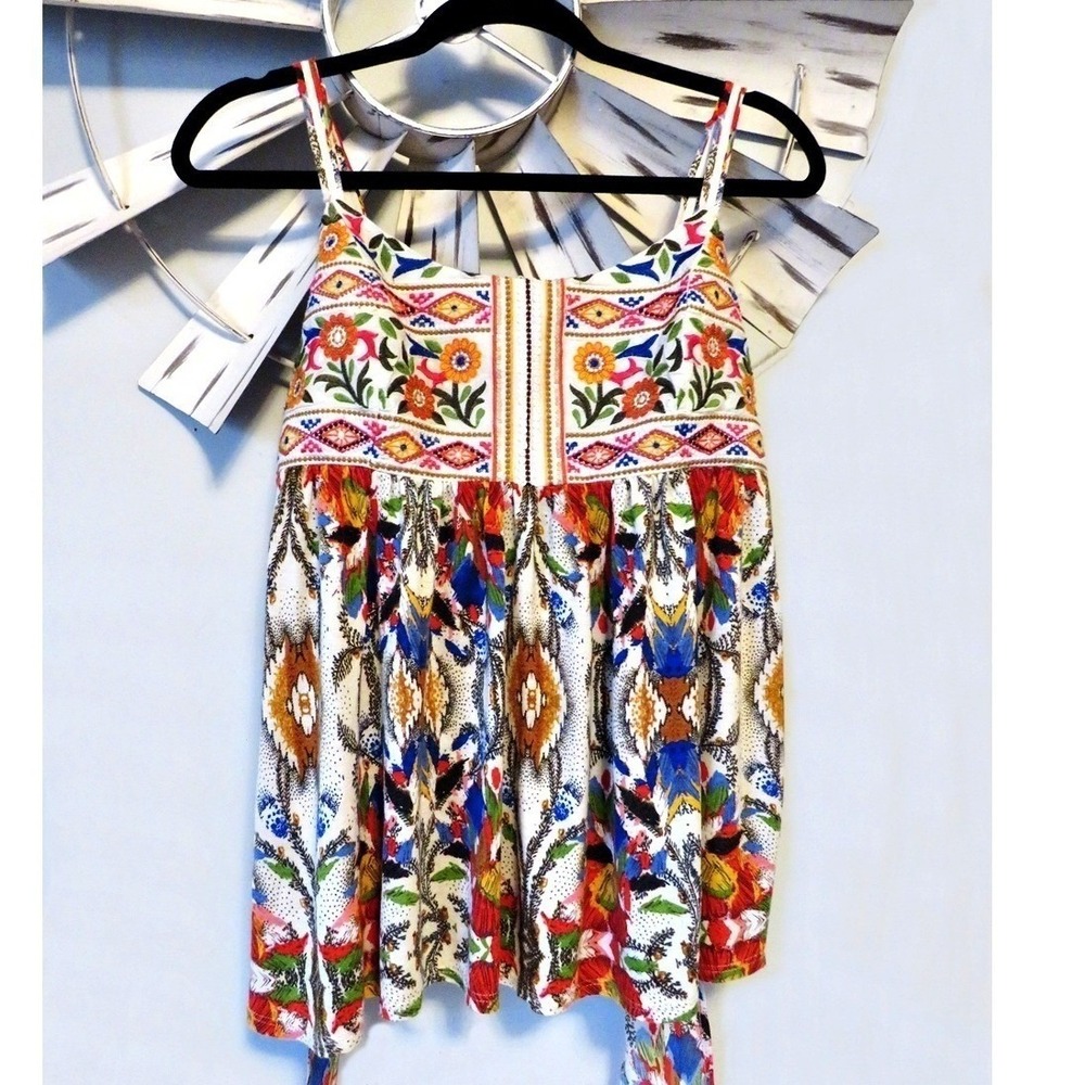 One September Embroidered Boho Tank Top Floral Sequin Rayon Medium - Picture 2 of 12